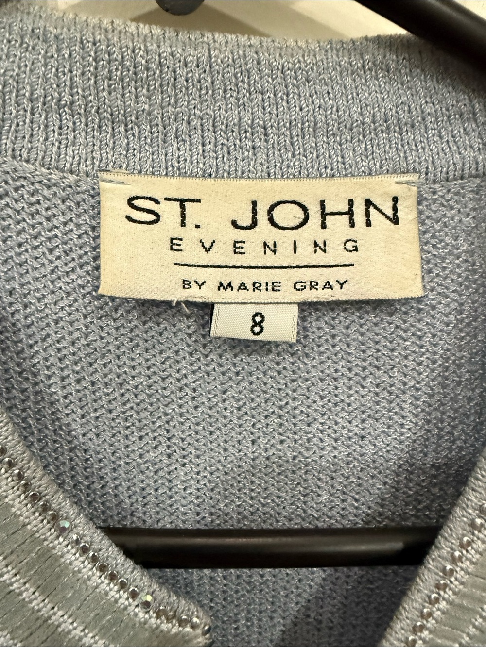 St. John Evening Santana Knit Jacket Blazer Size 8 Blue USA Rhinestone Buttons - Picture 3 of 4
